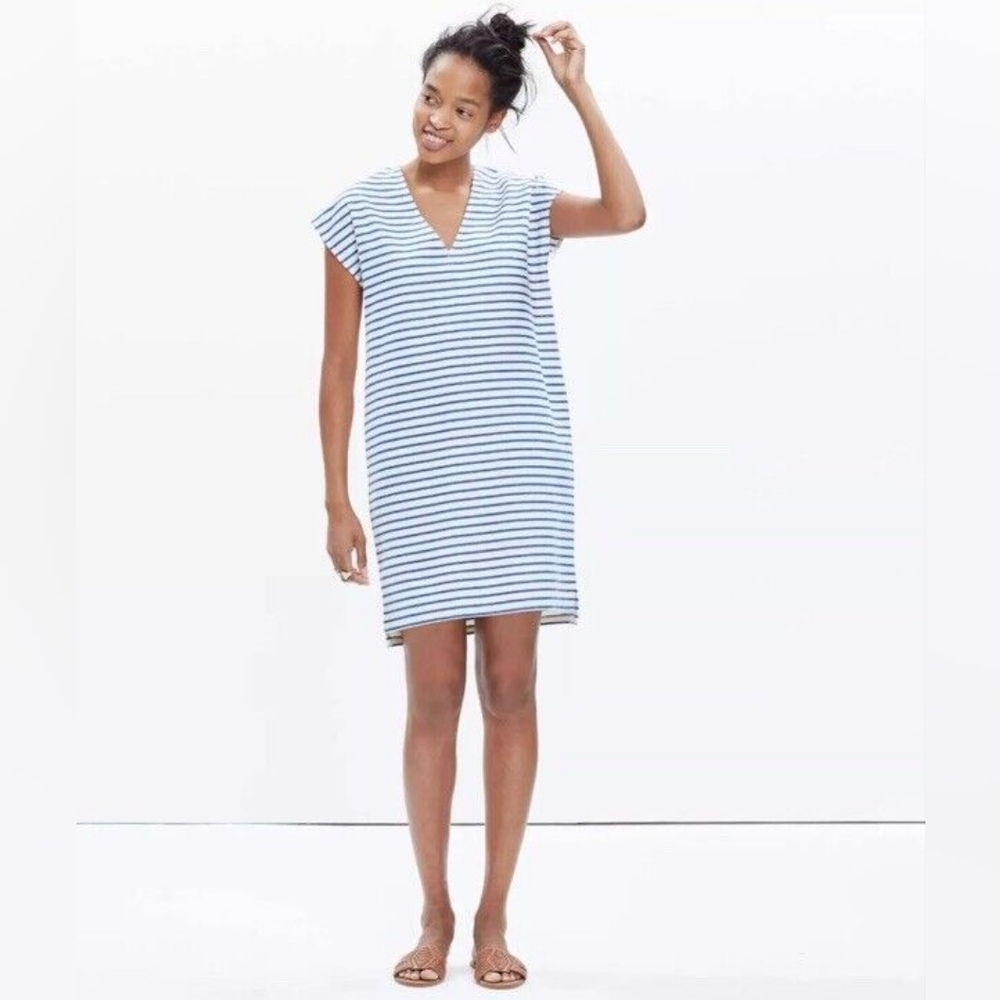 Madewell Striped Vacances Dress Blue White XS